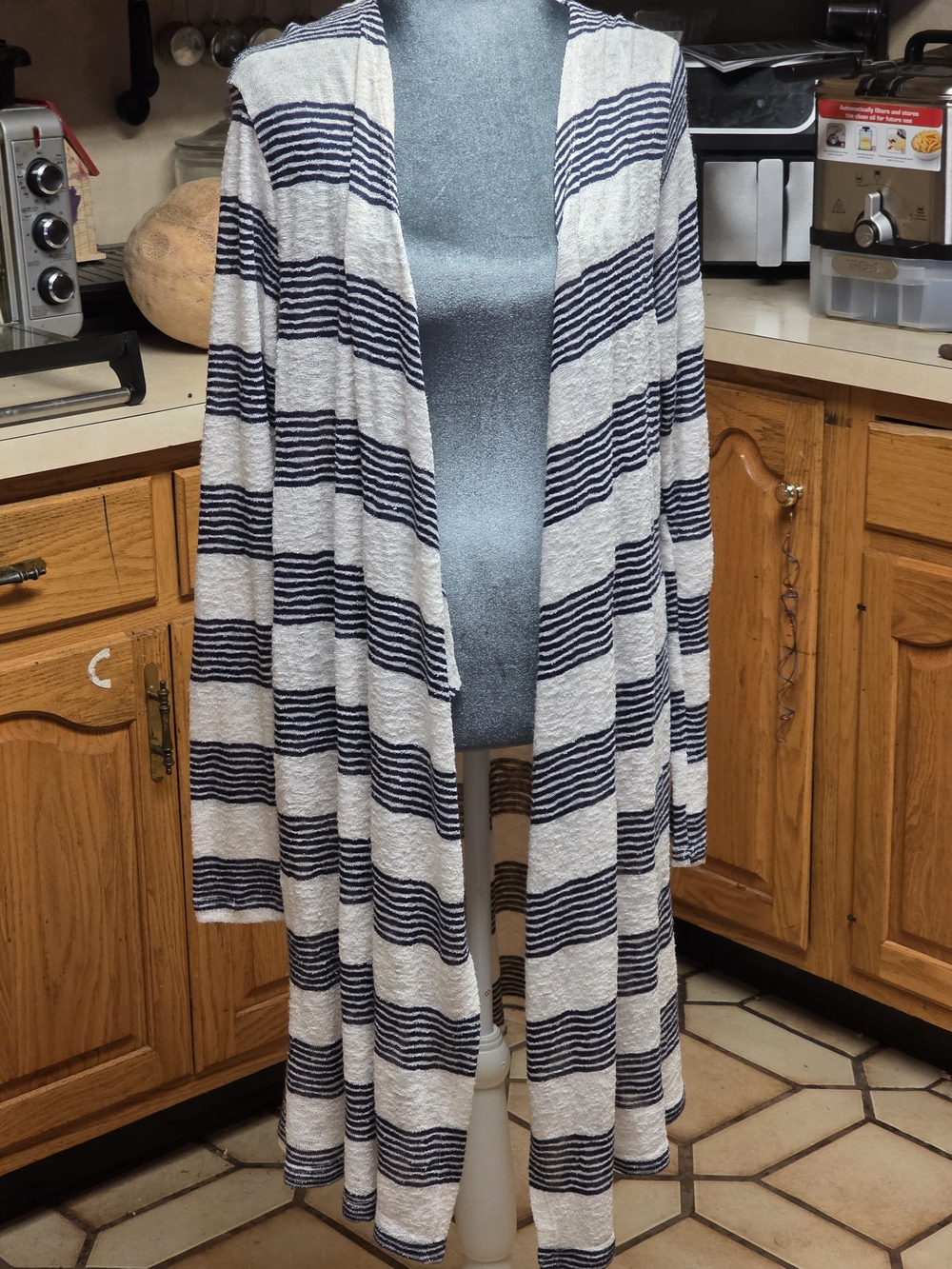 Renee C. Cream and Navy Striped Crewneck Sweater